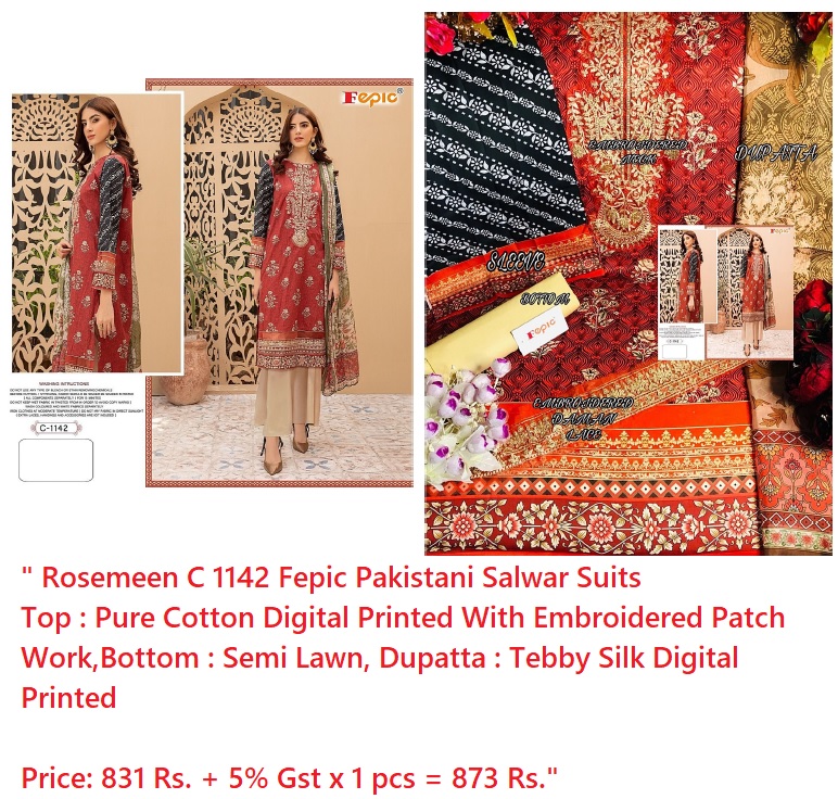 Buy Cotton Embroidery Rosemeen C 1142 Fepic Pakistani Salwar