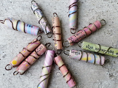 paper beads handmade from hand marbled papers or book pages