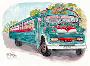 El Volado, The Mexican Bus, ink & watercolor, 8x11 (bus)