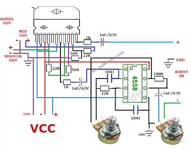 TDA7265 Amplifier with bass flirter | Circuit diagram.