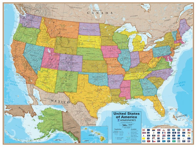 Laminated Map Of The United States 