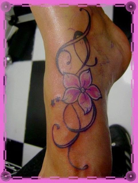Foot with Flower Tattoos, Single Flower Foot Design Tattoo, Flower Tattoos for Women Foot, Parts, Flower,