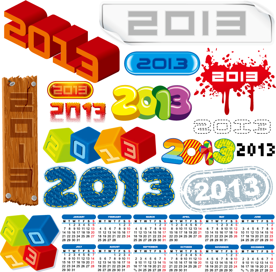 Free Vector がらくた素材庫 新年の数字のロゴで描いたラベル 13 New Year Labels And Logos イラスト素材