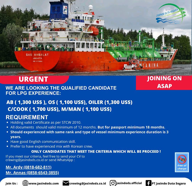 Job Seafarer Terbaru Jasindo Duta Segara Bulan Desember 2023