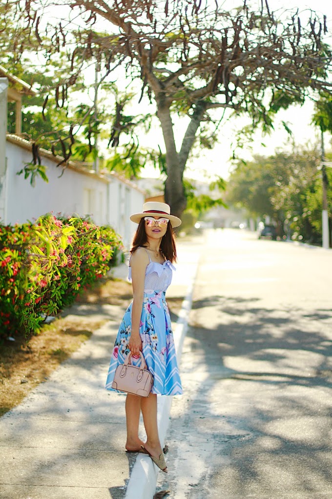 Look - Saia midi Azul floral