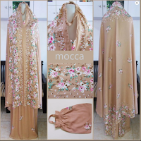 mukena katun rayon motif bunga rampai mocca