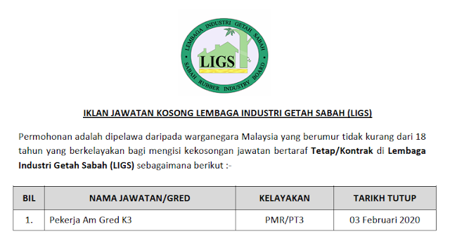 Jawatan Kosong 2020 di Lembaga Industri Getah Sabah (LIGS)