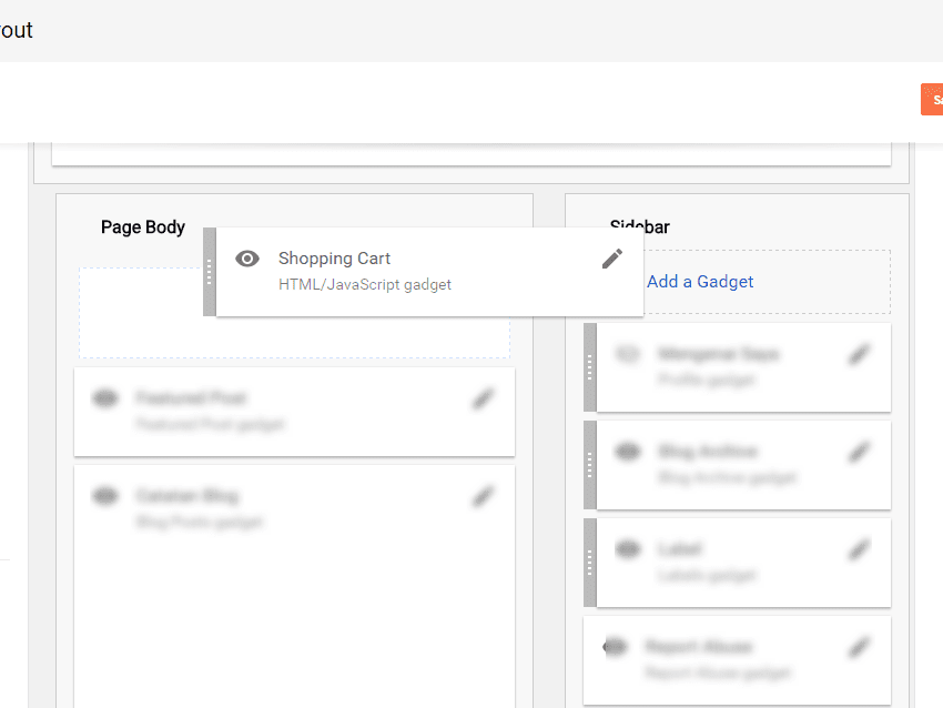 Drag & drop shopping cart blogger widget accordingly.