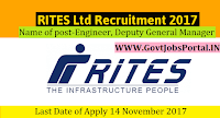 RITES Limited Recruitment 2017– 23 Engineer, Deputy General Manager