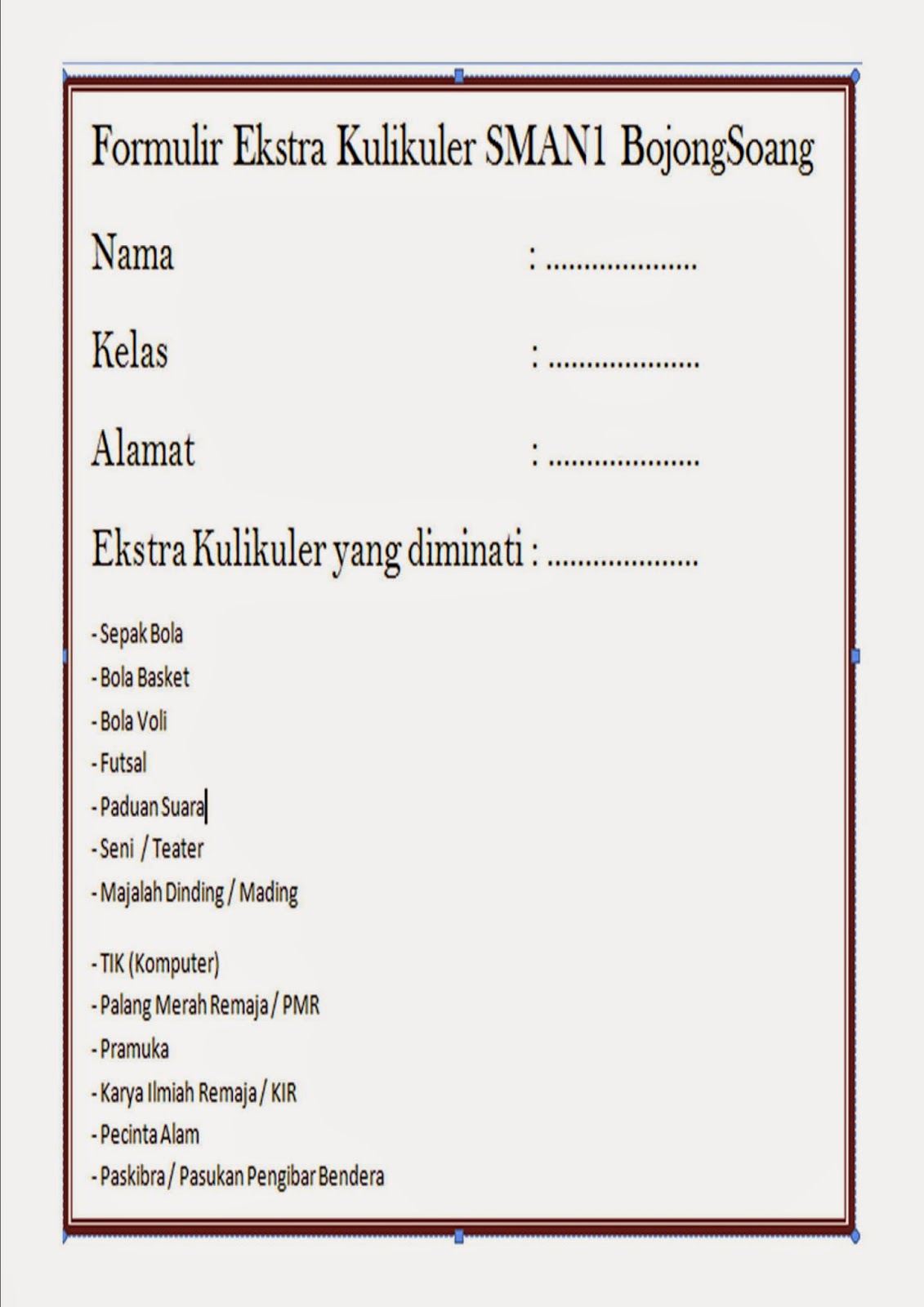 Contoh Formulir Pendaftaran Anggota Pmr - Simak Gambar Berikut