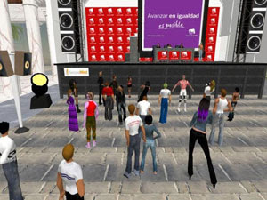 un momento del mitin en Second Life