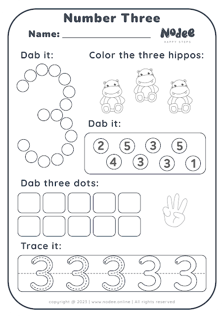 Math Dab the Dot - Activities Worksheets Number Three