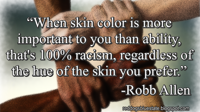 “When skin color is more important to you than ability, that's 100% racism, regardless of the hue of the skin you prefer.” -Robb Allen