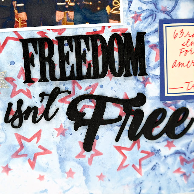 Freedom Isn't Free Chipboard Title with Black Acrylic Paint on a Military Scrapbook Layout