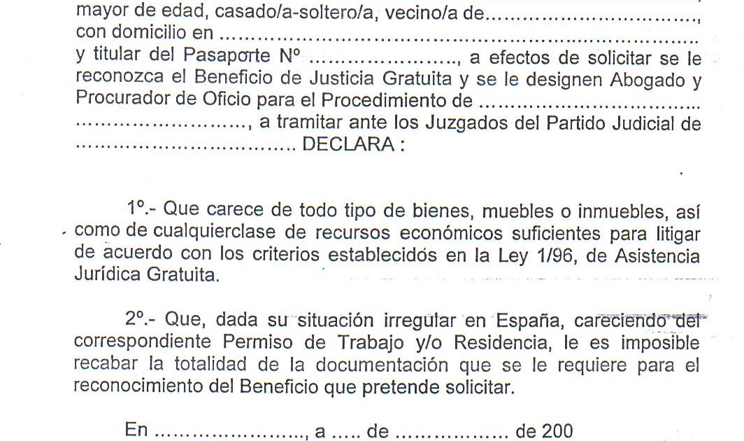 INMIGRACIÓN UNA OPORTUNIDAD: MODELO DE DECLARACIÓN JURADA 