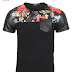 John H Round Neck Quilted T-Shirt with Chest Pocket- Black/Multi