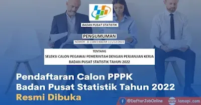 Rincian Formasi Rekrutmen PPPK Badan Pusat Statistik (BPS) Tahun 2022/2023