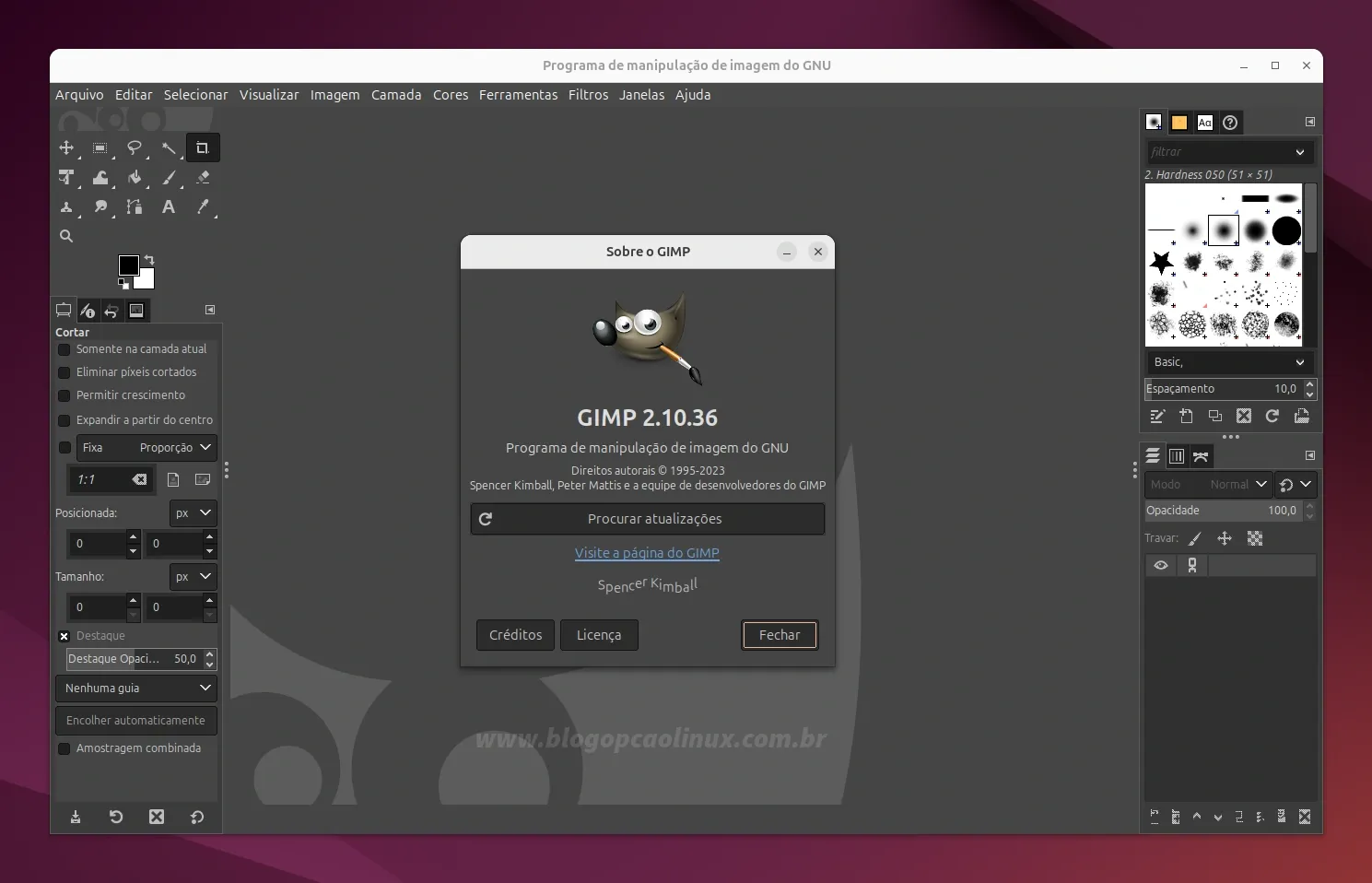 GIMP executando no Ubuntu 24.04 LTS (Noble Numbat)