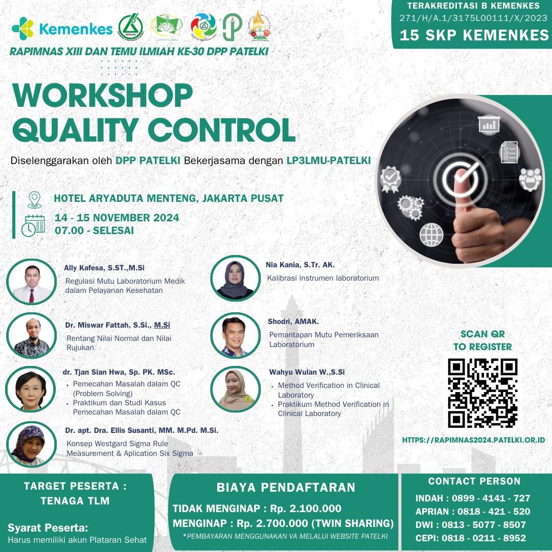 WORKSHOP QUALITY CONTROL Pada Rangkaian RAPIMNAS XIII dan TEMU ILMIAH XXX DPP PATELKI November 2024