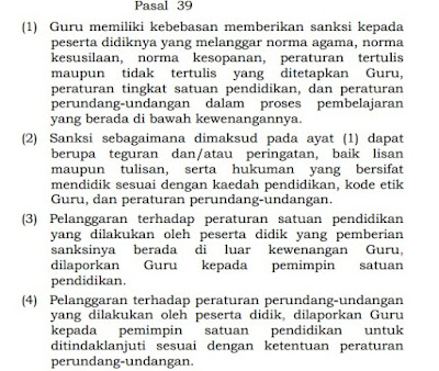 Hasil gambar untuk Peraturan Pemerintah Tentang Perlindungan Guru Pasal 39,