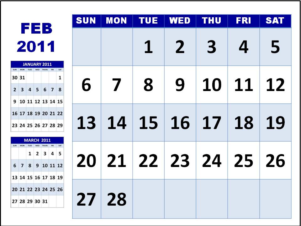 monthly calendar 2011 february. Free Printable February 2011