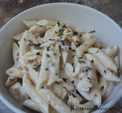 One Pan Chicken Alfredo Pasta; flourmewithlove.com