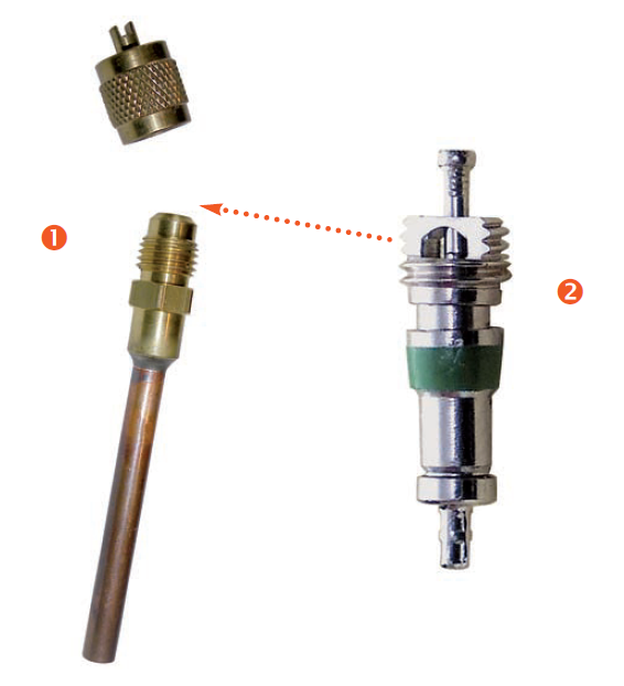Extended copper tube with access valve (Schrader)