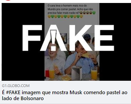 É #FAKE imagem que mostra Musk comendo pastel ao lado de Bolsonaro