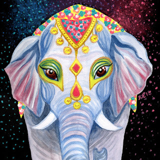 Indian Holi elephant watercolor acrylic painting