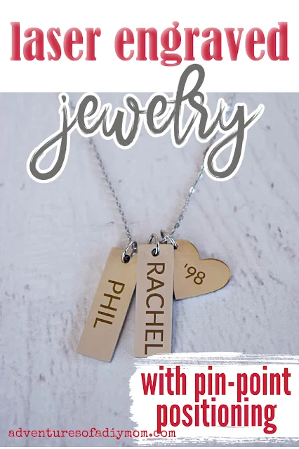 necklace with laser engraved pendants and text overlay