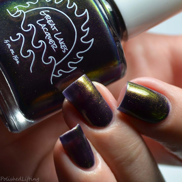 purple nail polish with rainbow shimmer