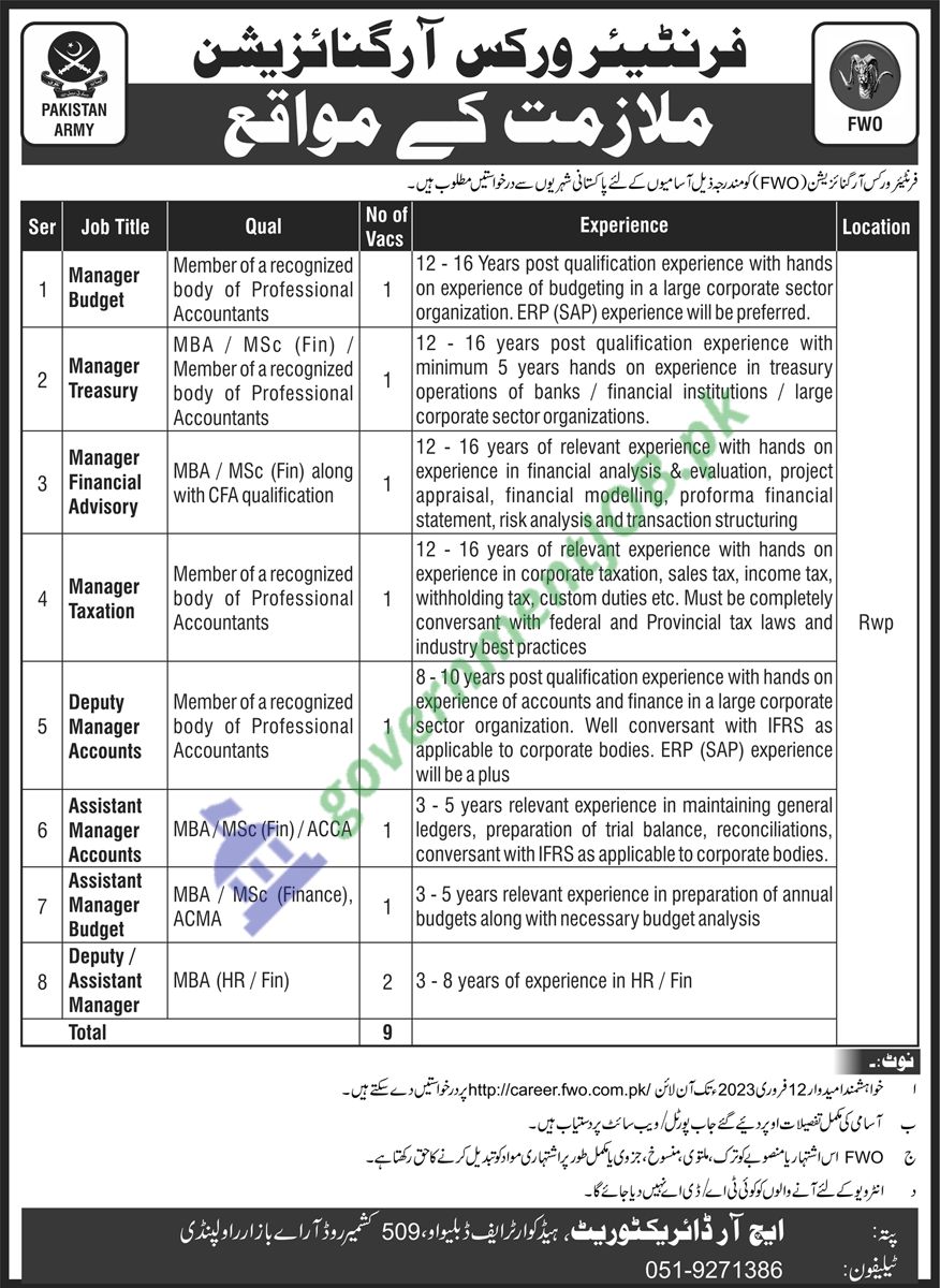 Frontier Works Organization FWO Jobs 2023