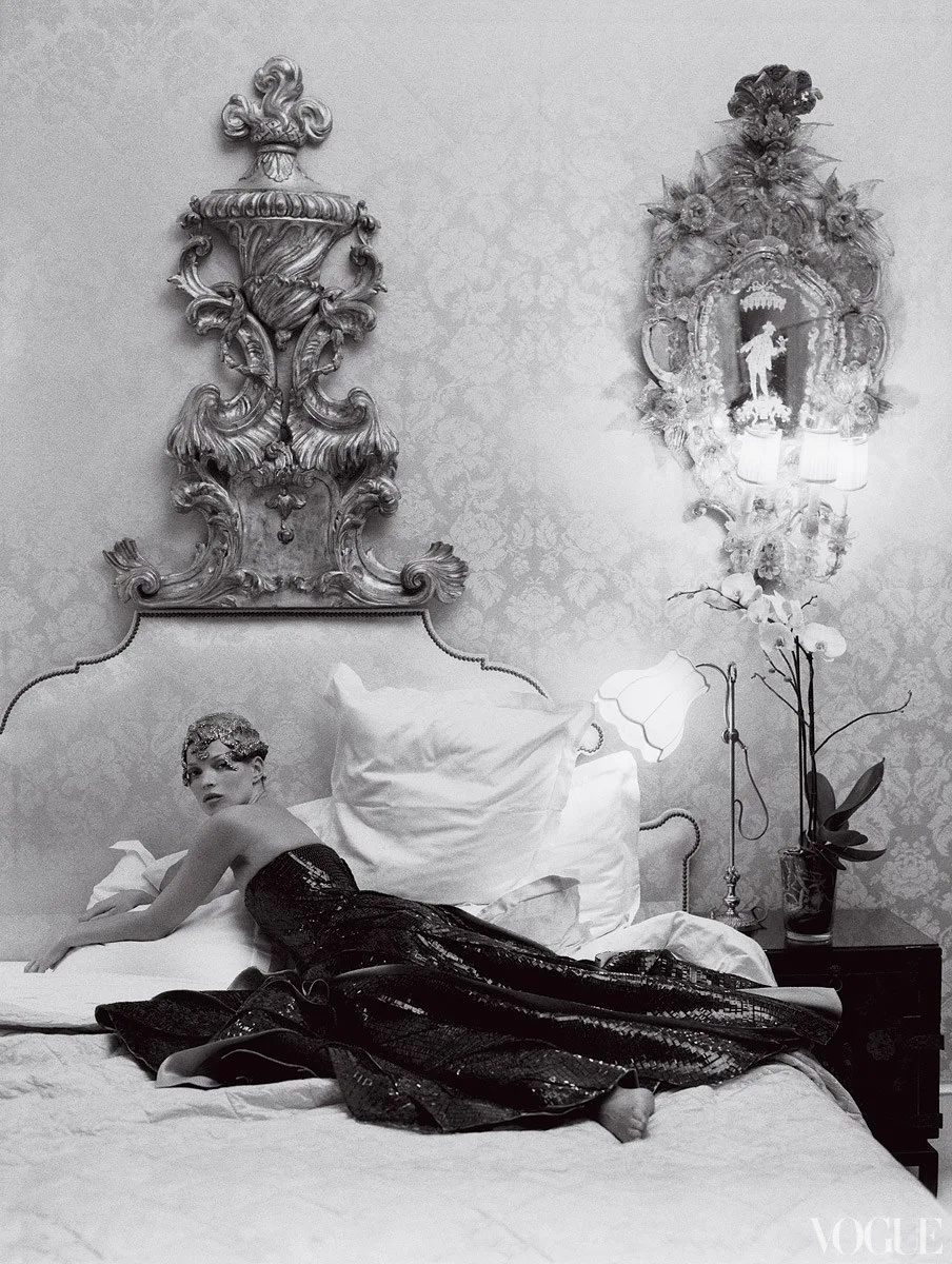 Kate Moss by Tim Walker at the Ritz Paris - black and white fashion photography