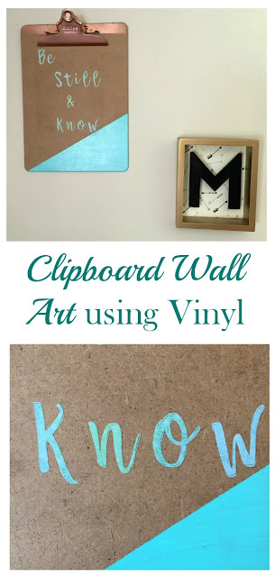 Re-purpose a clipboard into wall art, using paint and Cricut pattered iron-on vinyl.