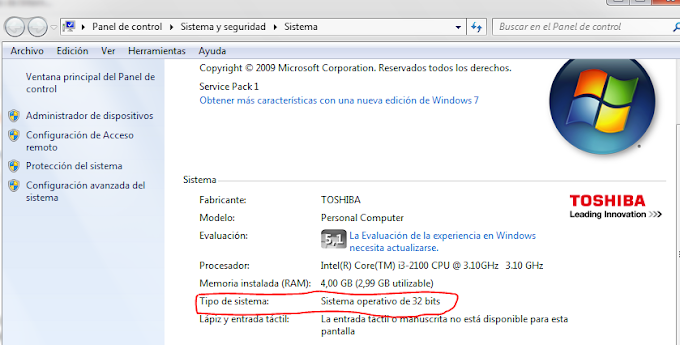 Cómo saber si tu ordenador con windows es de versión  32 o 64 bits ?