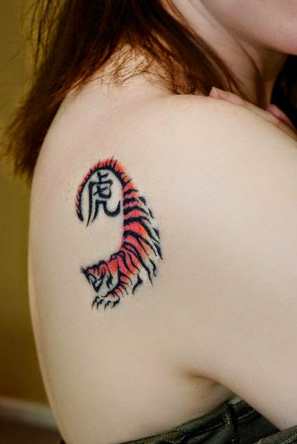 Colorful Chinese Design Tattoo, Design Of Colorful Tiger Chinese Tattoo, Chinese Tiger Design Tattoo, Tattoo Of Chinese Tiger Women Tattoo, Women, Parts, Animal,