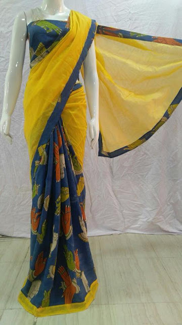  Chanderi patli kalamkari designer saree with kalamkari blowse |Online buy saree 