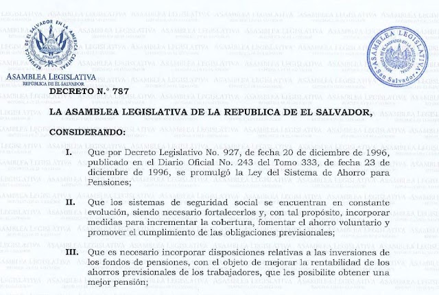 Reformas Ley de Ahorro para Pensiones El Salvador - Decreto N° 787