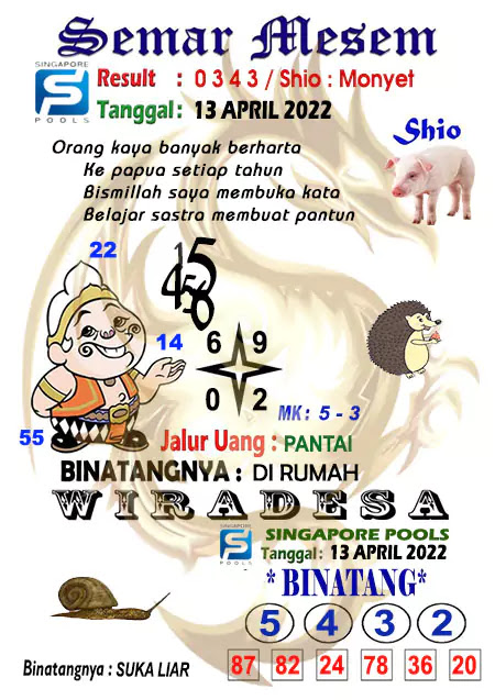 Syair Semar Mesem Togel Singapura Rabu 13-Apr-2022