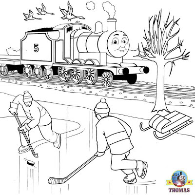 White Christmas holiday picture Thomas and James the train winter scenery graphics for printing out