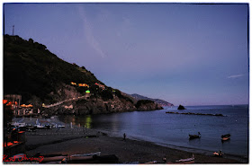 The boat harbour at twilight, Monterosso al Mar, Cinque Terre,  Italy. Photo by Kent Johnson