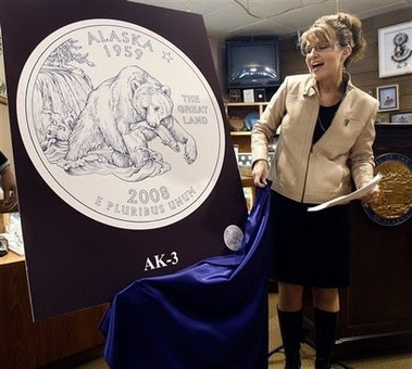 Palin unveils Alaska Quarter design