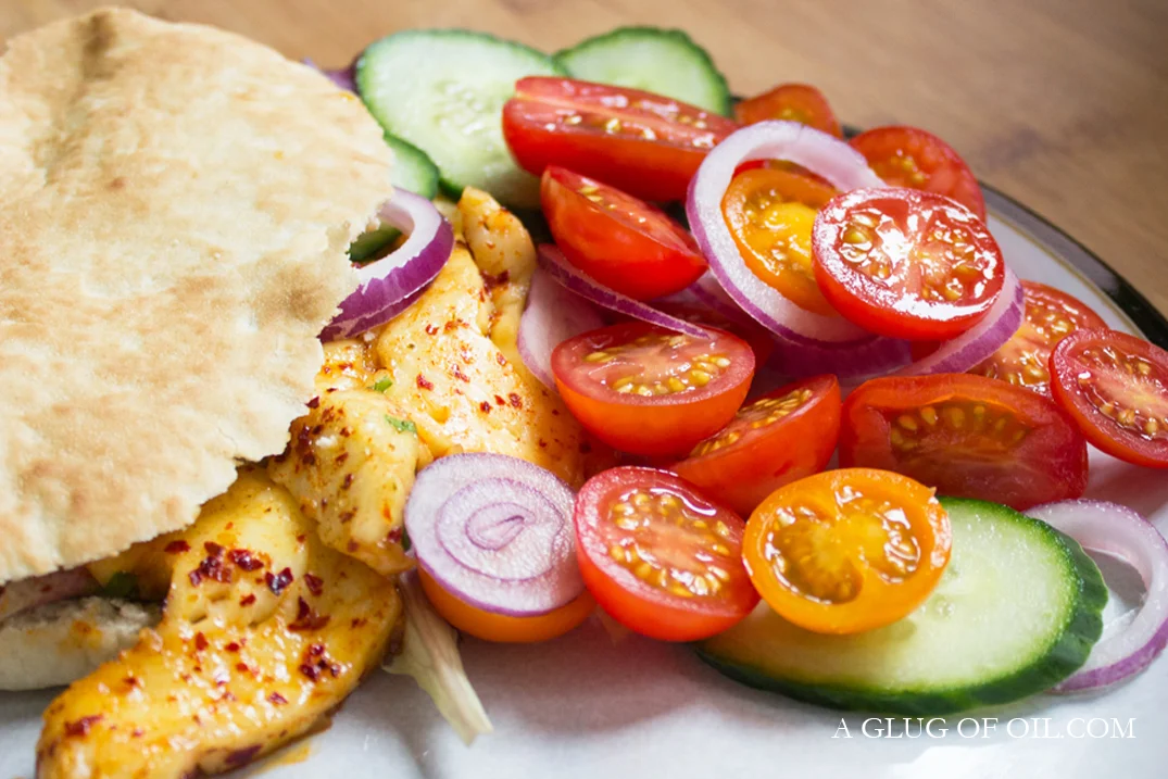 Halloumi in Pita Bread with tomato salad