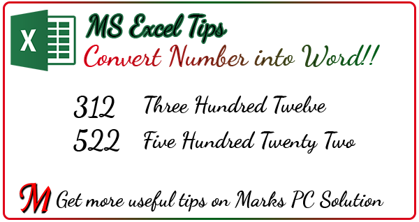 Convert Numeric Value to English Words by Excel