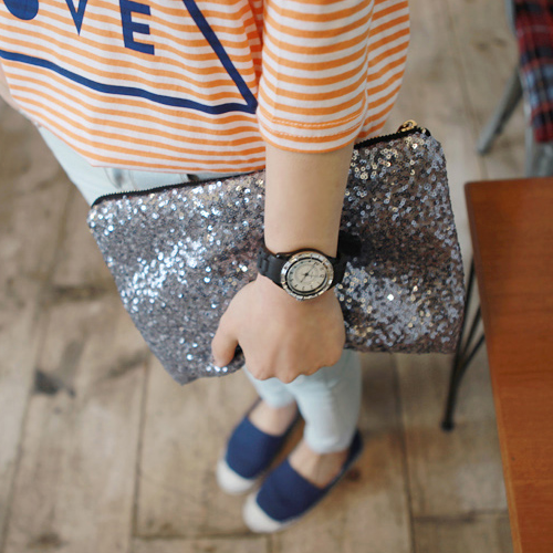 Korean Sequin Zip Clutch