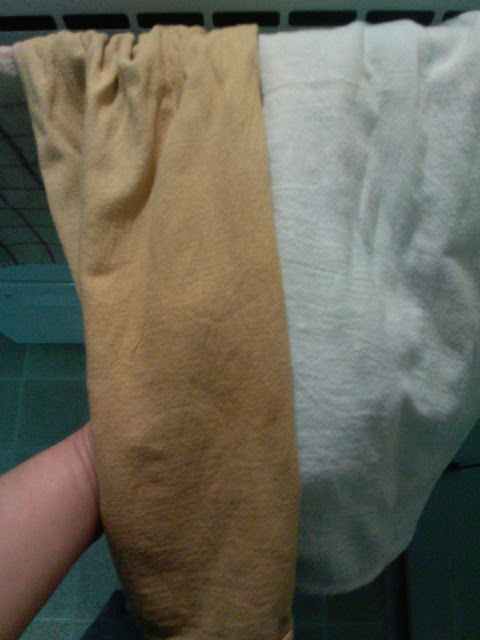 Cotton dyed with onion skins before and after