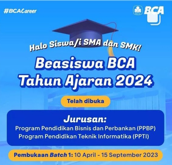 Pendaftaran Beasiswa BCA Program PPBP & PPTI Untuk SMA SMK 2023