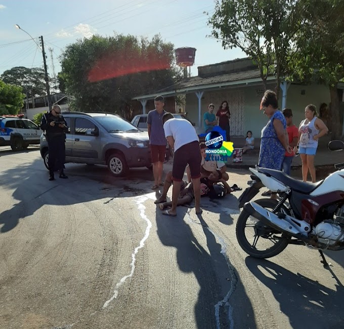 Ji-Paraná – Jovem quebra a perna em acidente de moto, nesta terça-feira