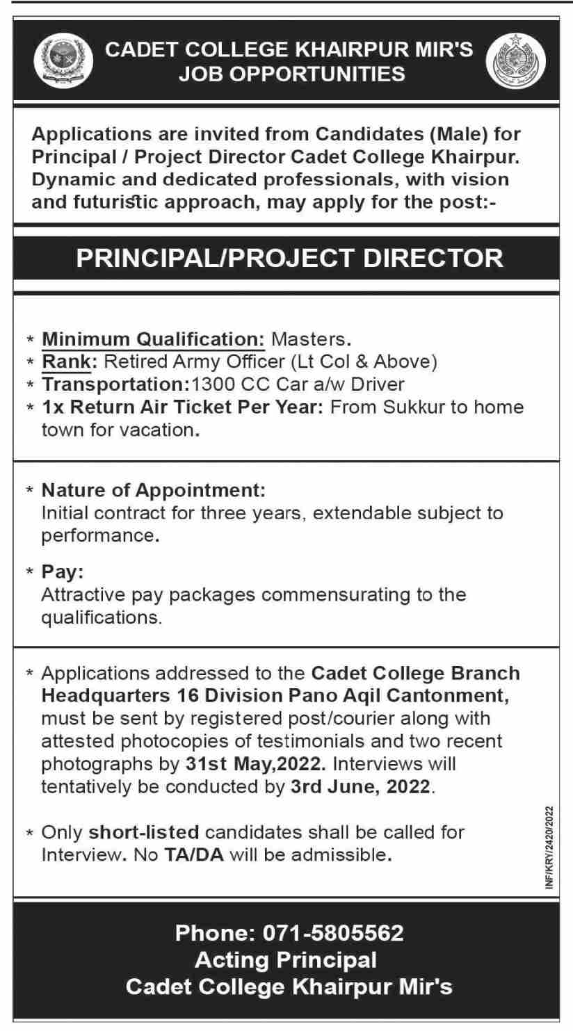 Latest Cadet College Admin Clerical Posts Khairpur 2022