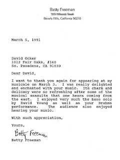 Betty Freeman - Thank You Letter 1991